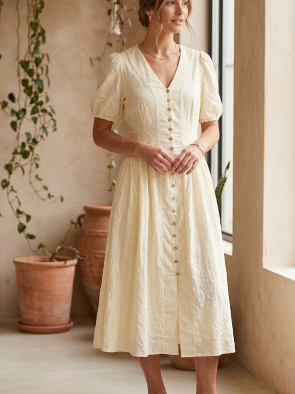 French Retro Cream Dream Midi Dress
